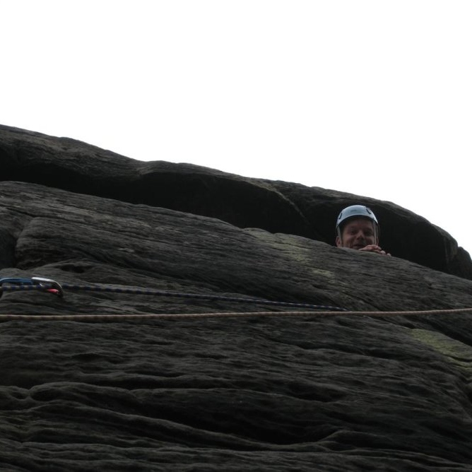 Scott resting on Littony just under the overhanging crux