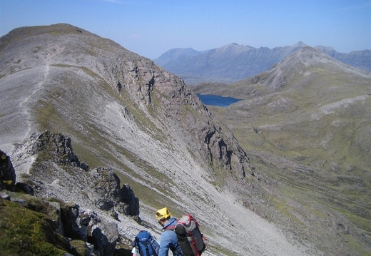View to north of Beinn Liath Mhor opening up. Lochan Uaine in distance