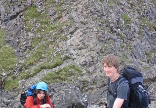 Mo and Valentene climbing up to Sgurr a' Mhadaidh