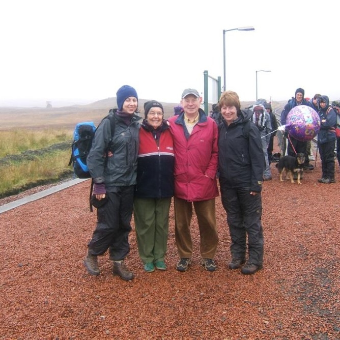 Mhairi at Corrour Station with her mum, dad and daughter