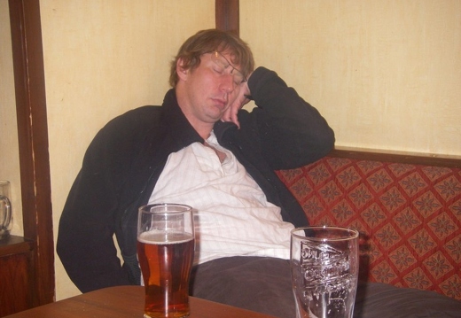 Man asleep in pub (he stashed that beer too) (Scott)