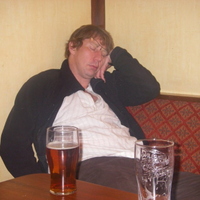 Man asleep in pub (he stashed that beer too) (Scott)