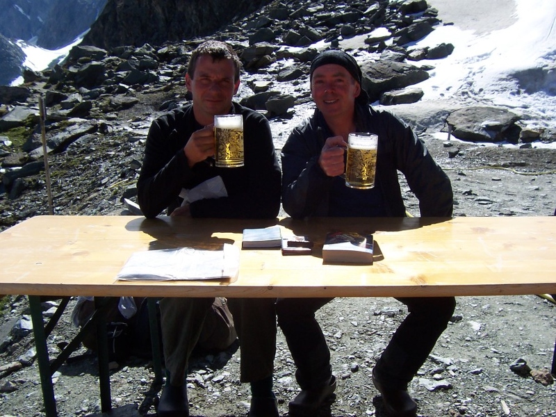 Stuart & Andy outside Britannia Hut, Pennine Alps. Brittania Hutte - Stuart _amp_ Andy.jpg