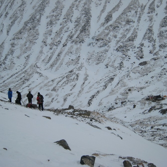 Climbers on their way to start their Routes, CIC in background