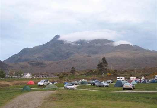 View from camp site, Gillean left, Bastier behind cloud