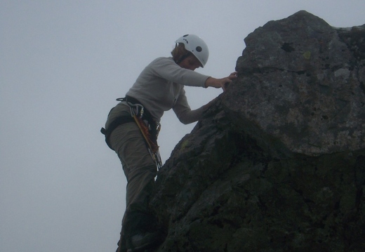 Jean climbs the Bolster Stone