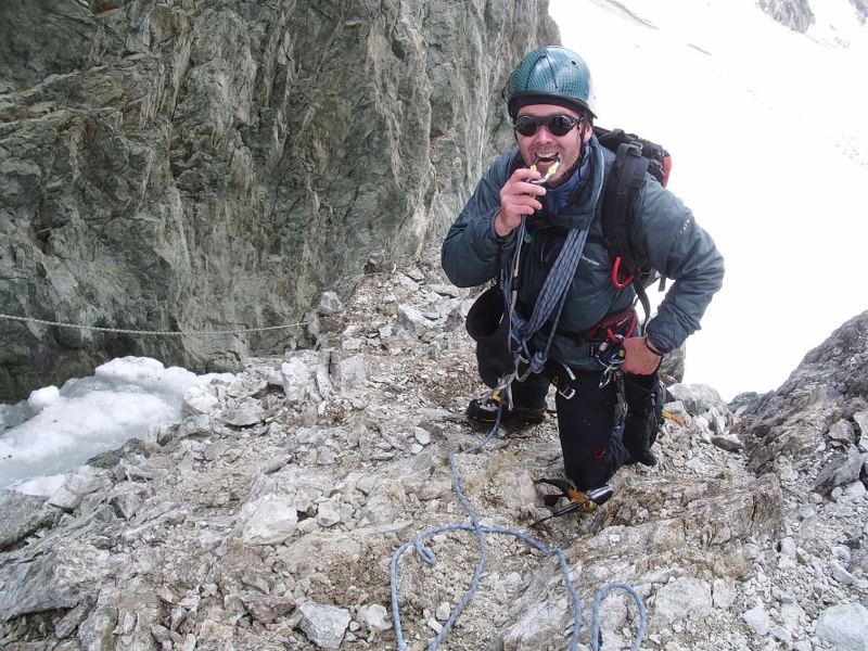 Pic de Neige Cordier - Sorting out gear above the gully.jpg