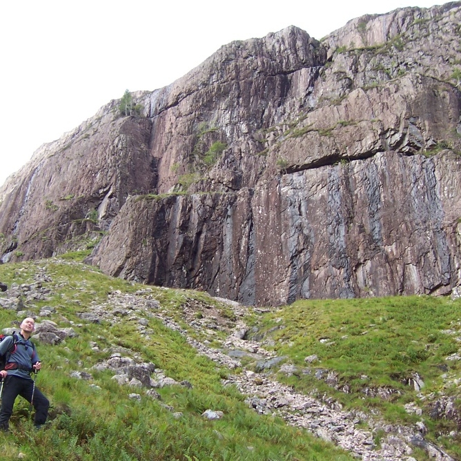 East Face Aonach Dubh - Stuart below crag