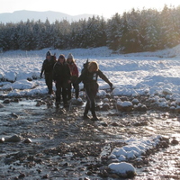 Anne demonstrating her stream crossing technique