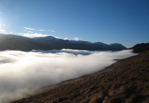 Friday: Escaping the cold below the  inversion on Loch Mullardoch, by heading up Mullach na Maoile
