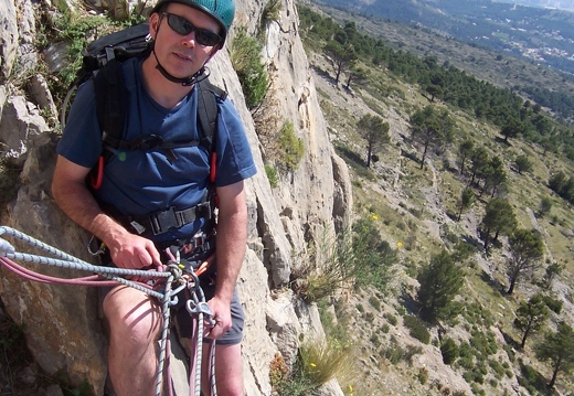Stuart on belay at start of 3rd pitch of Espolon Central Directa