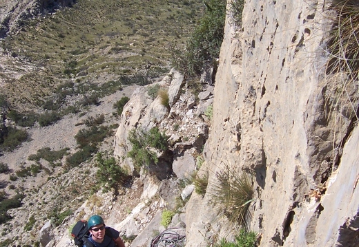 Stuart belaying on 3rd pitch of Espolon Central Directa
