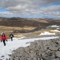 Lucy and Anne climbing Meall nan Ceapraichean
