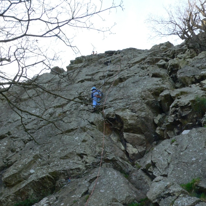 Pontesford Rocks, Shrewsbury - Ewan's first climb, Right-Hand Route