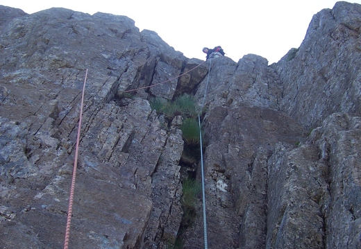 Fracture Route - Jeanie heading up to Crowberry Ridge