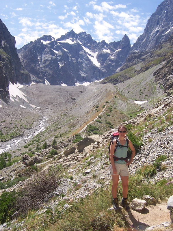 Des Agneaux - Heading up to hut with Glacier Noir in background.JPG