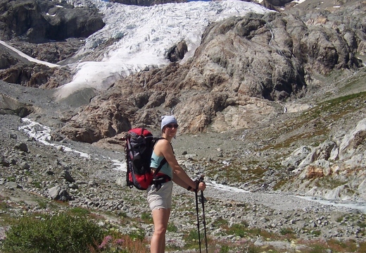 Des Agneaux -  Heading up to hut with Glacier Blanc behind