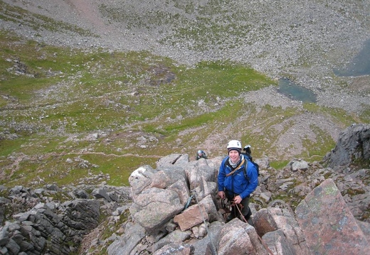 Looking back from my belay position to Tom belaying Lewis up Final pitch & Drummond coming up 3rd pitch