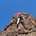 Stu shimmying up Rockette's Climb