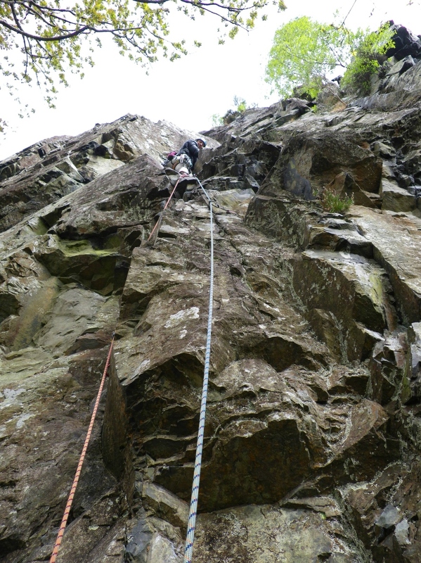 Jeanie leading 1st pitch of Brown Crag Wall.JPG