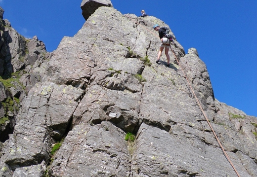 Jeanie abseiling down Napes Needle