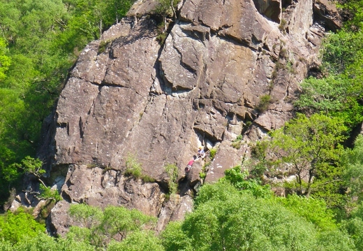 Quayfoot Buttress - climbers belayed at top of 1st pitch of Aberation