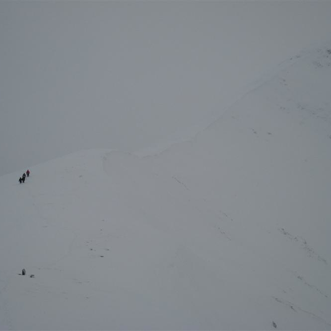 Our merry gang headed for the Bealach, while I found a route around the cornice