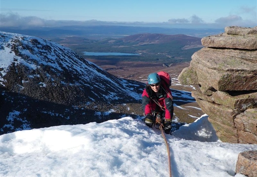 Jeanie topping out on Spiral Gully into wonderful sunshine!
