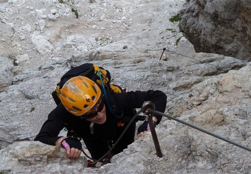 Jean on the initial steep section of the Averau Ferrata