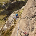 Looking down on AndyC's belayer from 'Nicht Thochts', Achnaha Buttress (VS/4c)