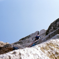 Alastair Wilson - Alex Agnew climbing Little Brown Jug_ Bosigran_ Cornwall_ 1976