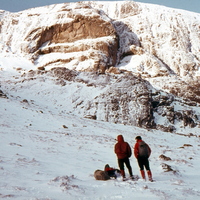 Alastair Wilson - Geordie Skelton and Willie Woods contemplate Ardverikie Wall_ New Year 1976