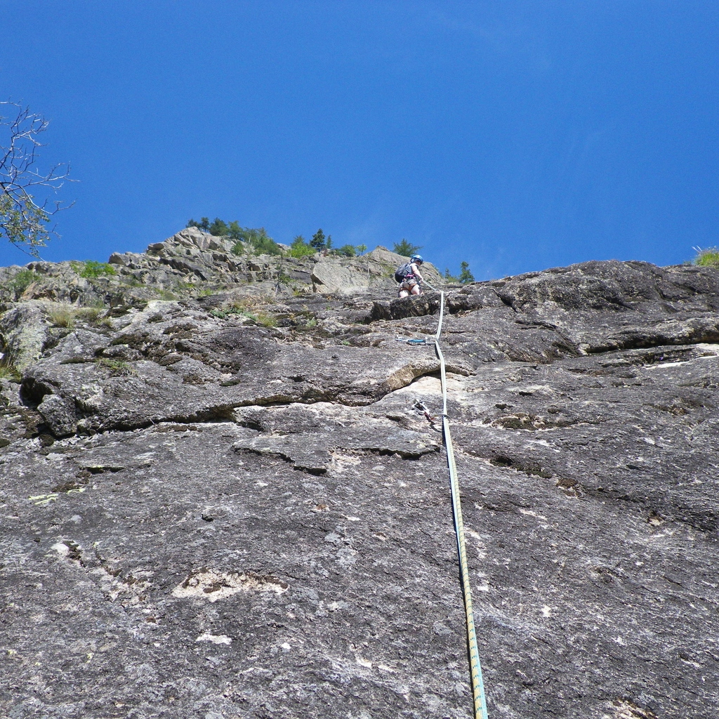 Jeanie belaying on the 2nd pitch