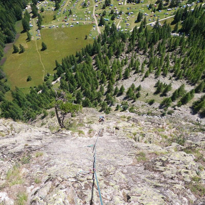 A view down Gazon Maudit from the belay at the top of the 7th pitch