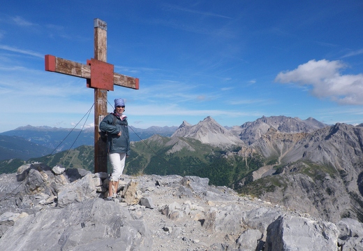 Jeanie on Aiguille Rouge with a view over to Italy