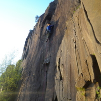 Johnny D beyond the crux and looking relaxed, Gobi Roof