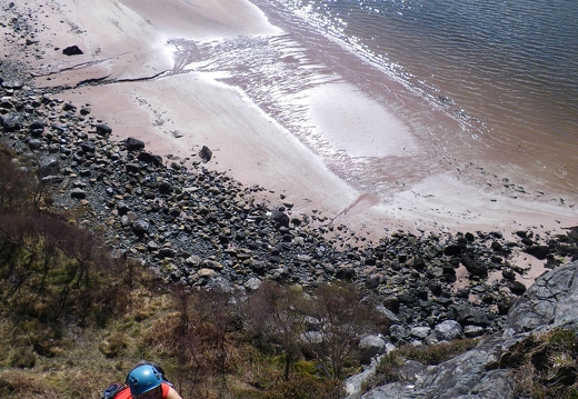 Jeanie topping out on Adalat, Beach Crag.