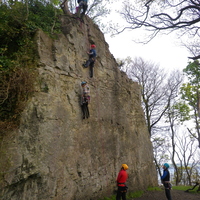 Jeanie leading, Jim seconding, Stuart belaying, Ian observing