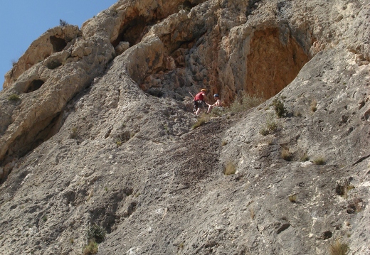 Stuart & Jeanie at the cave belay stance of Placa Gri. An exciting 2nd pitch to follow through the cave.