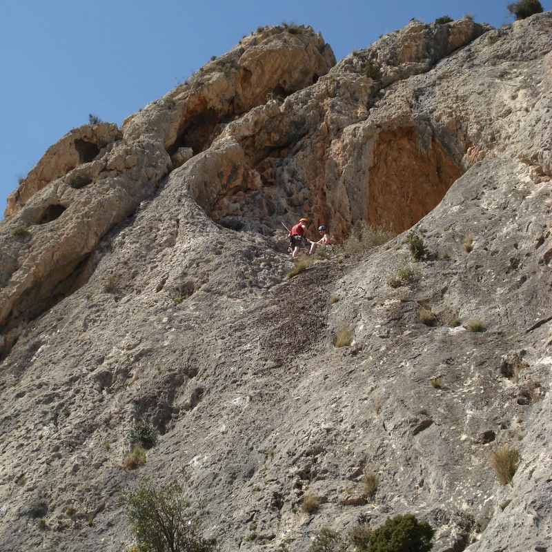 Stuart & Jeanie at the cave belay stance of Placa Gri. An exciting 2nd pitch to follow through the cave.