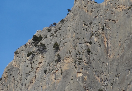A closer view. The abseil goes off the other side of the ridge at the first notch.
