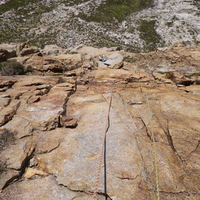 Jeanie belaying Stuart on the 2nd pitch of Heart but no Sole, Marsco.