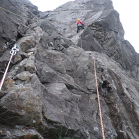 Stuart on the White Slab. Good climbing but poor gear, I now know why there is a reference to a spike in the description!