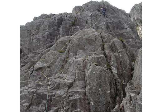 006. Jim leading upper wall, D Gully Buttress.