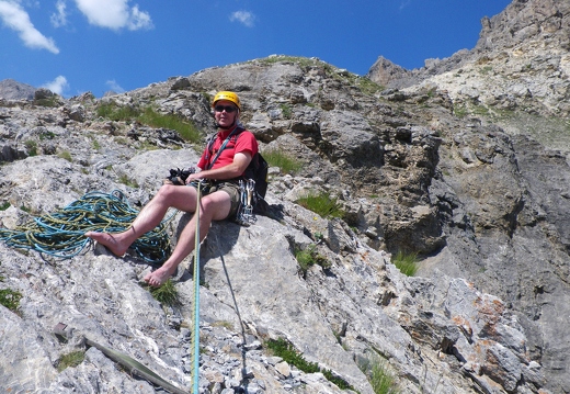 Stuart relaxed at the top belay - trying to get a tan!