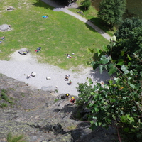 Looking down one of the multi-pitch routes at Les Gaillands