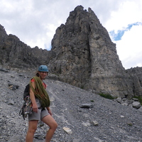 Looking back to the Tour Germaine from the scree slopes