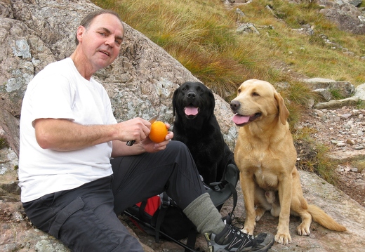 Mike and his dogs on Stob Coire nan Lochan Path