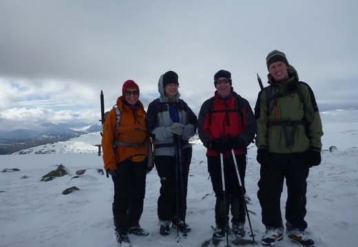 Jean Moffat, Mandy Liversage, Davy Sadler and Simon Walsh on Geal Charn (Photo Jean Moffat, self-timer)