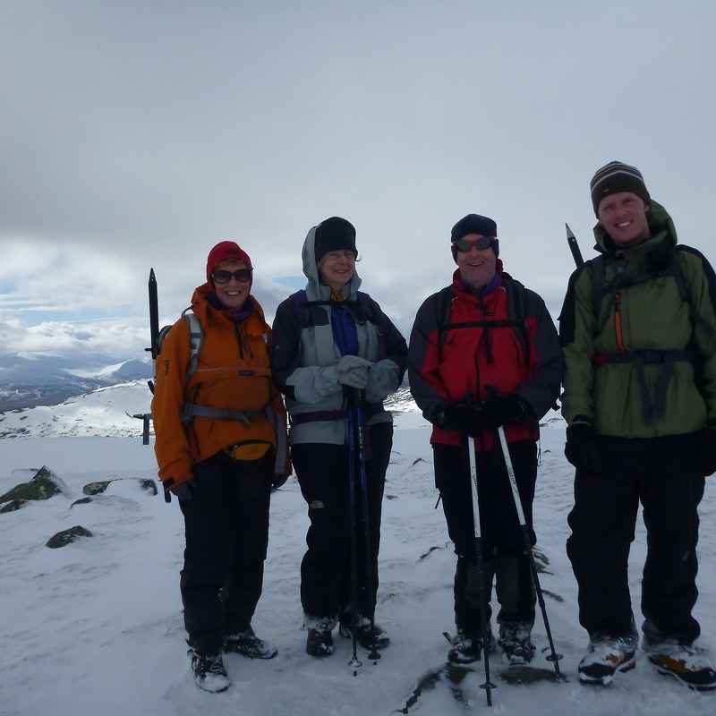 Jean Moffat, Mandy Liversage, Davy Sadler and Simon Walsh on Geal Charn (Photo Jean Moffat, self-timer)